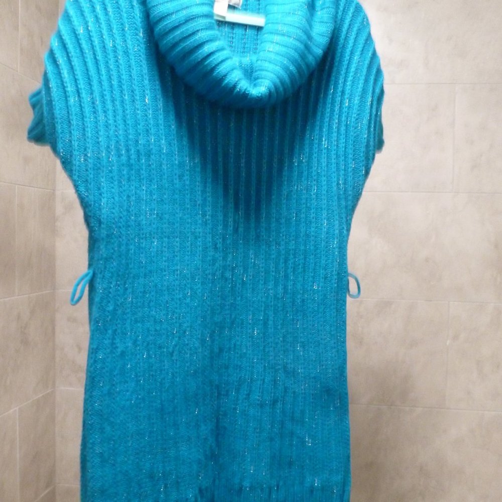 Decree Womens S Blue/ metalic  Short Sleeve Knitted Sweater Long tunic XXL